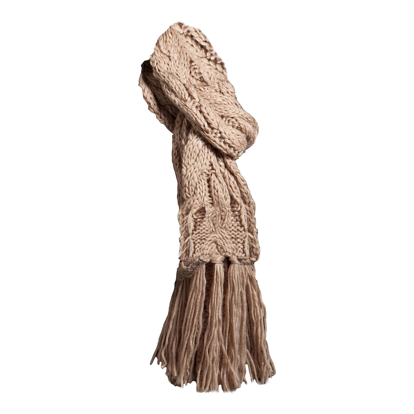 Women's Hand-Knitted Winter Hat Scarf and Hand Warmer Set with Inga Button Design Luxurious Acrylic Adjustable Fit Elegant Brown and Cream by Sock Stack. Buy now for £8.00.