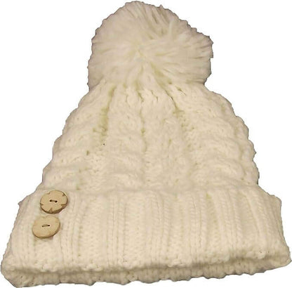 Women's Hand-Knitted Winter Hat Scarf and Hand Warmer Set with Inga Button Design Luxurious Acrylic Adjustable Fit Elegant Brown and Cream by Sock Stack. Buy now for £8.00.
