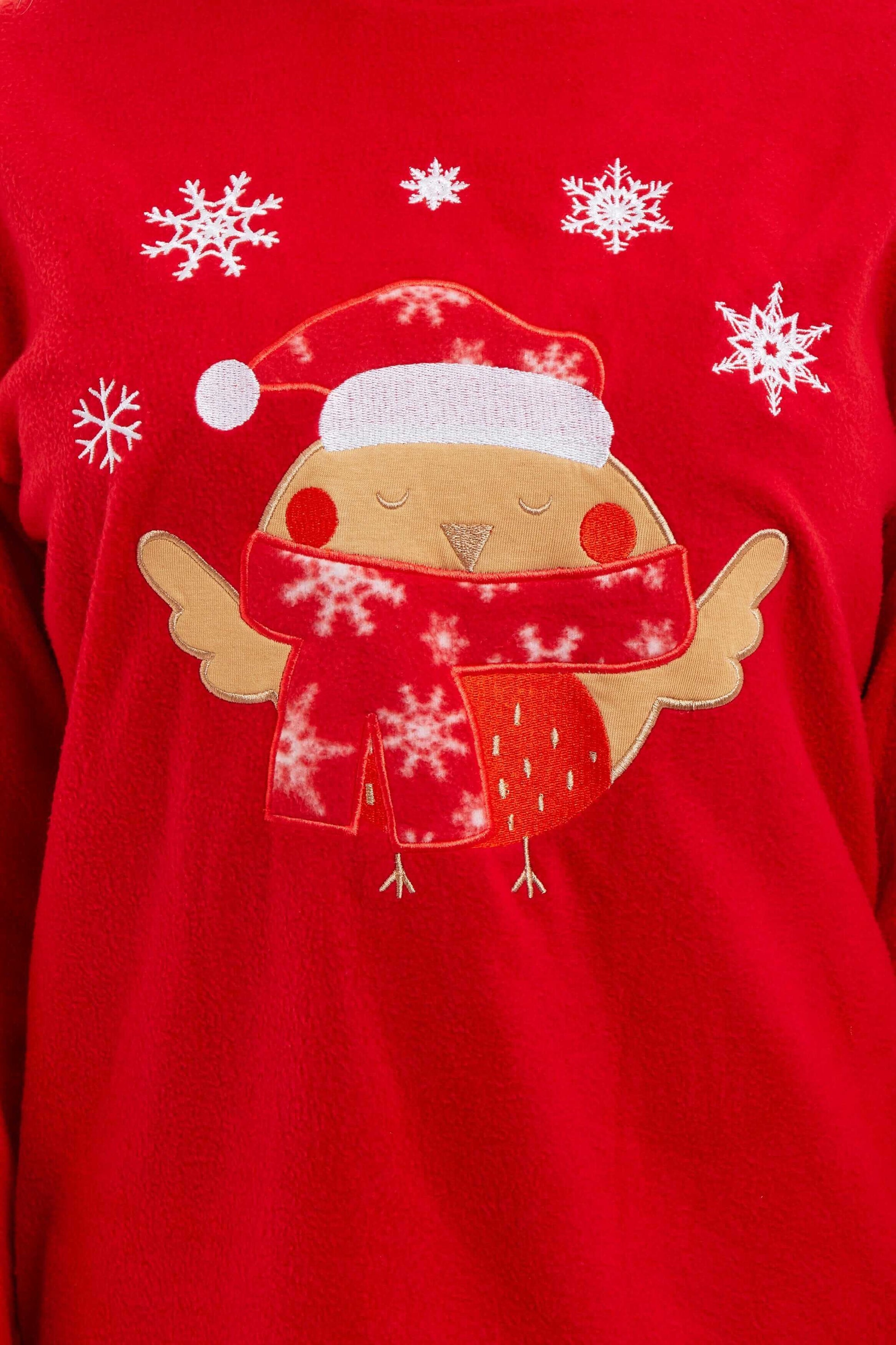 Women's Red Robin Polar Fleece Pyjama Set Super Soft Hooded Top and Elasticated Pants with Embroidered Detailing by Daisy Dreamer. Buy now for £17.00.