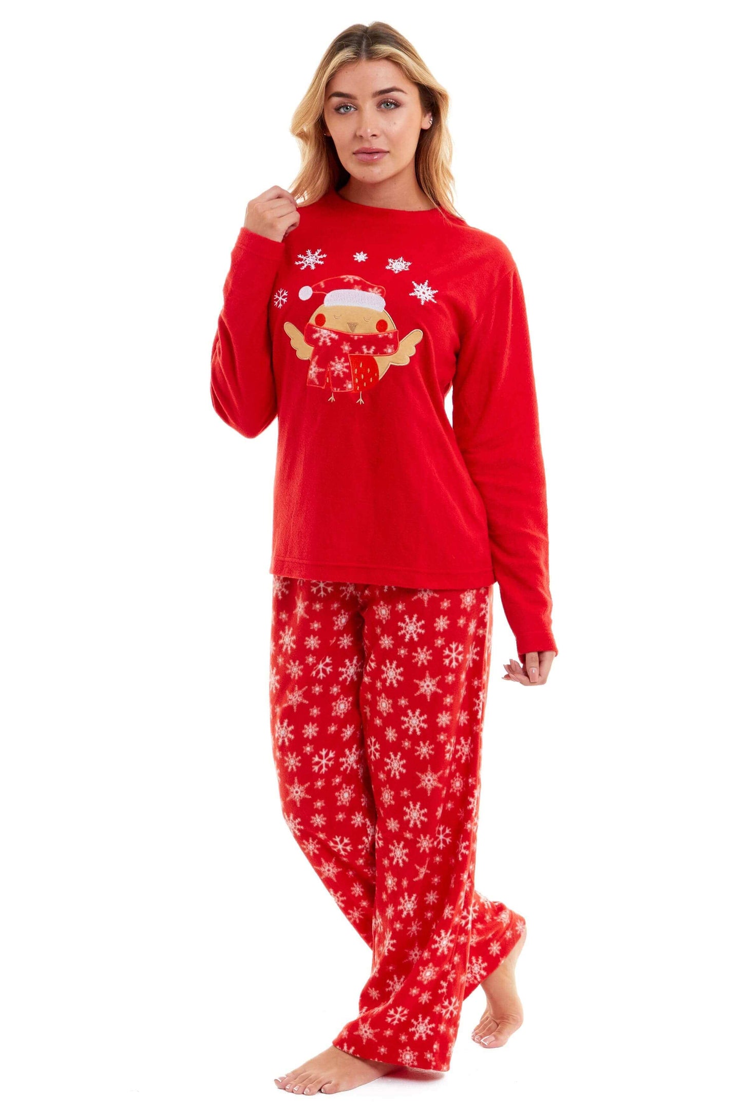 Women's Red Robin Polar Fleece Pyjama Set Super Soft Hooded Top and Elasticated Pants with Embroidered Detailing by Daisy Dreamer. Buy now for £17.00.