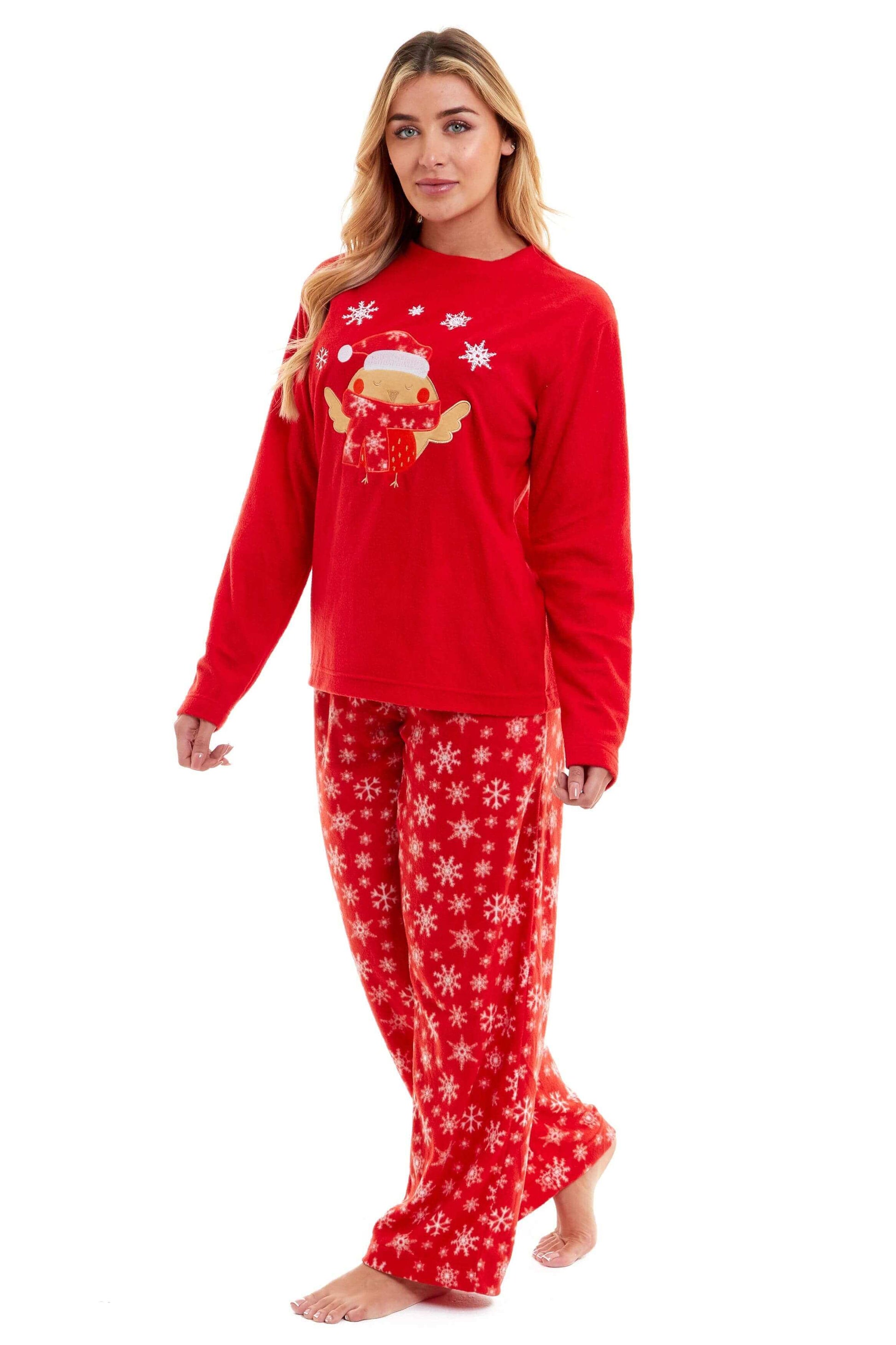 Women's Red Robin Polar Fleece Pyjama Set Super Soft Hooded Top and Elasticated Pants with Embroidered Detailing by Daisy Dreamer. Buy now for £17.00.