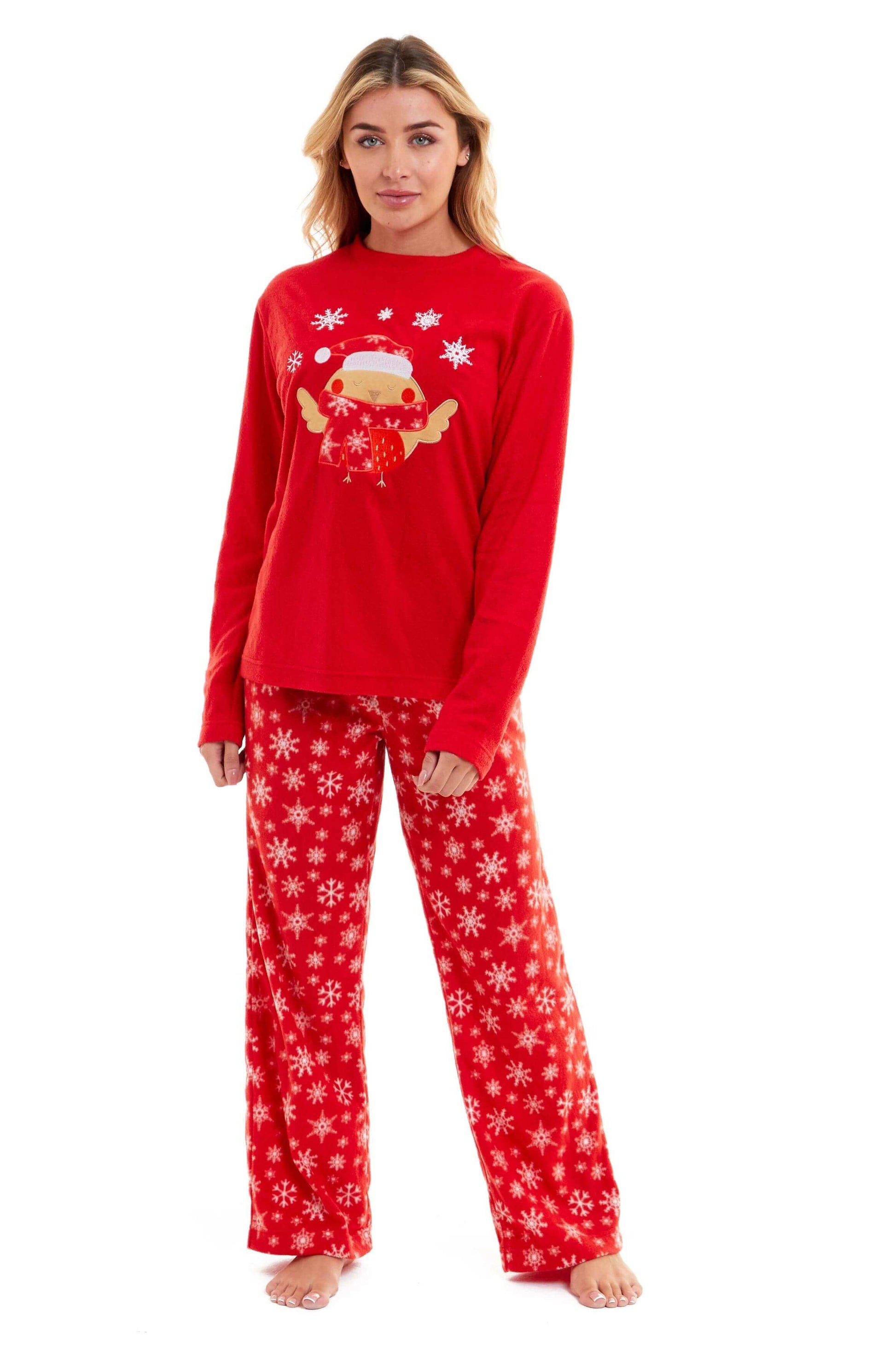 Women's Red Robin Polar Fleece Pyjama Set Super Soft Hooded Top and Elasticated Pants with Embroidered Detailing by Daisy Dreamer. Buy now for £17.00.