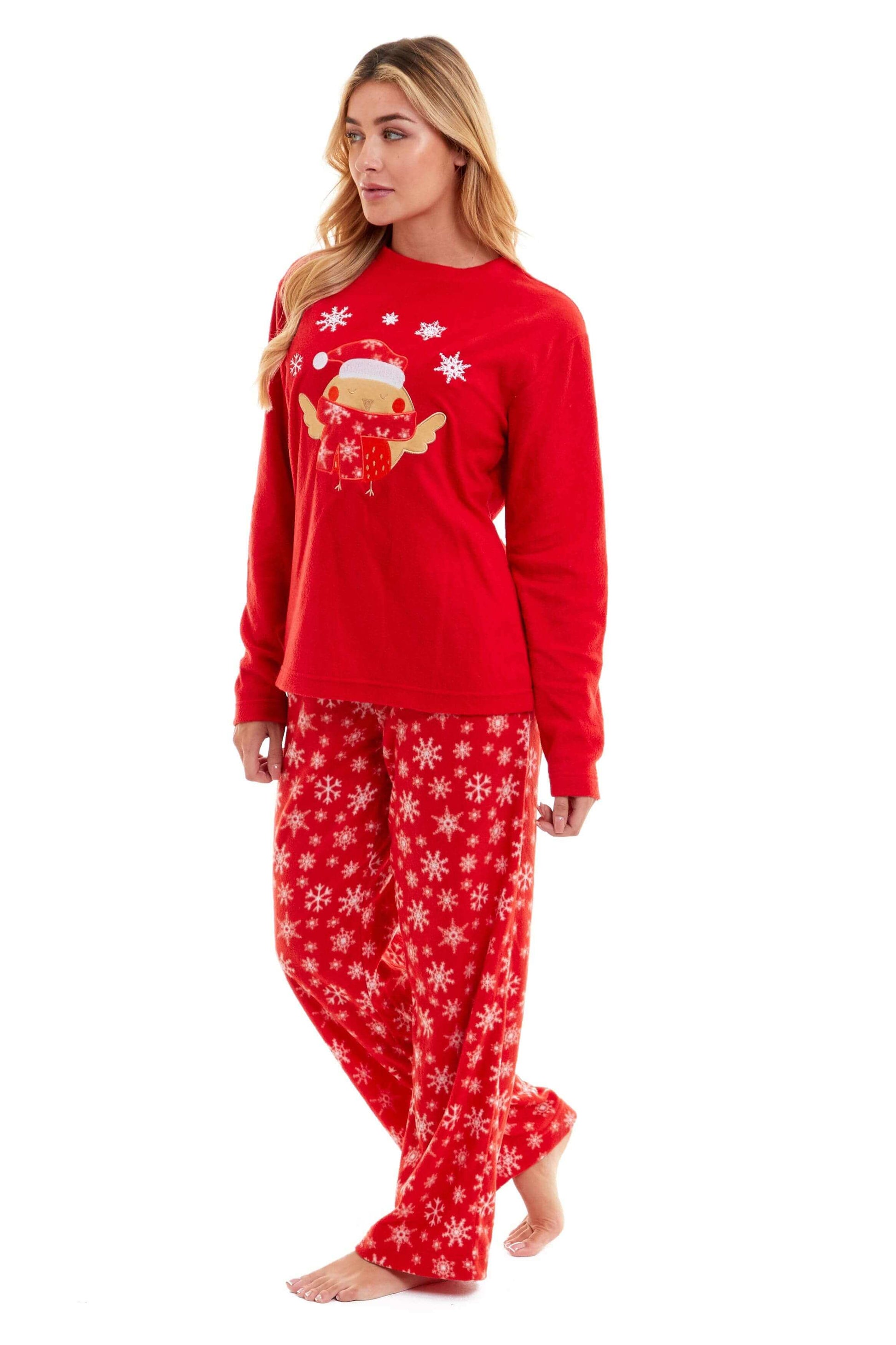 Women's Red Robin Polar Fleece Pyjama Set Super Soft Hooded Top and Elasticated Pants with Embroidered Detailing by Daisy Dreamer. Buy now for £17.00.