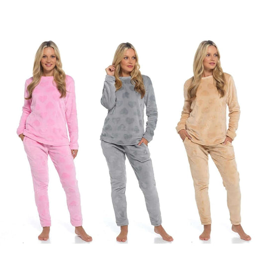 Women's Super Soft Heart Fleece Pyjamas Set Cozy Plush Loungewear Top and Pants Warm Teddy Fleece PJs for Lounging and Sleeping by Daisy Dreamer. Buy now for £20.00.