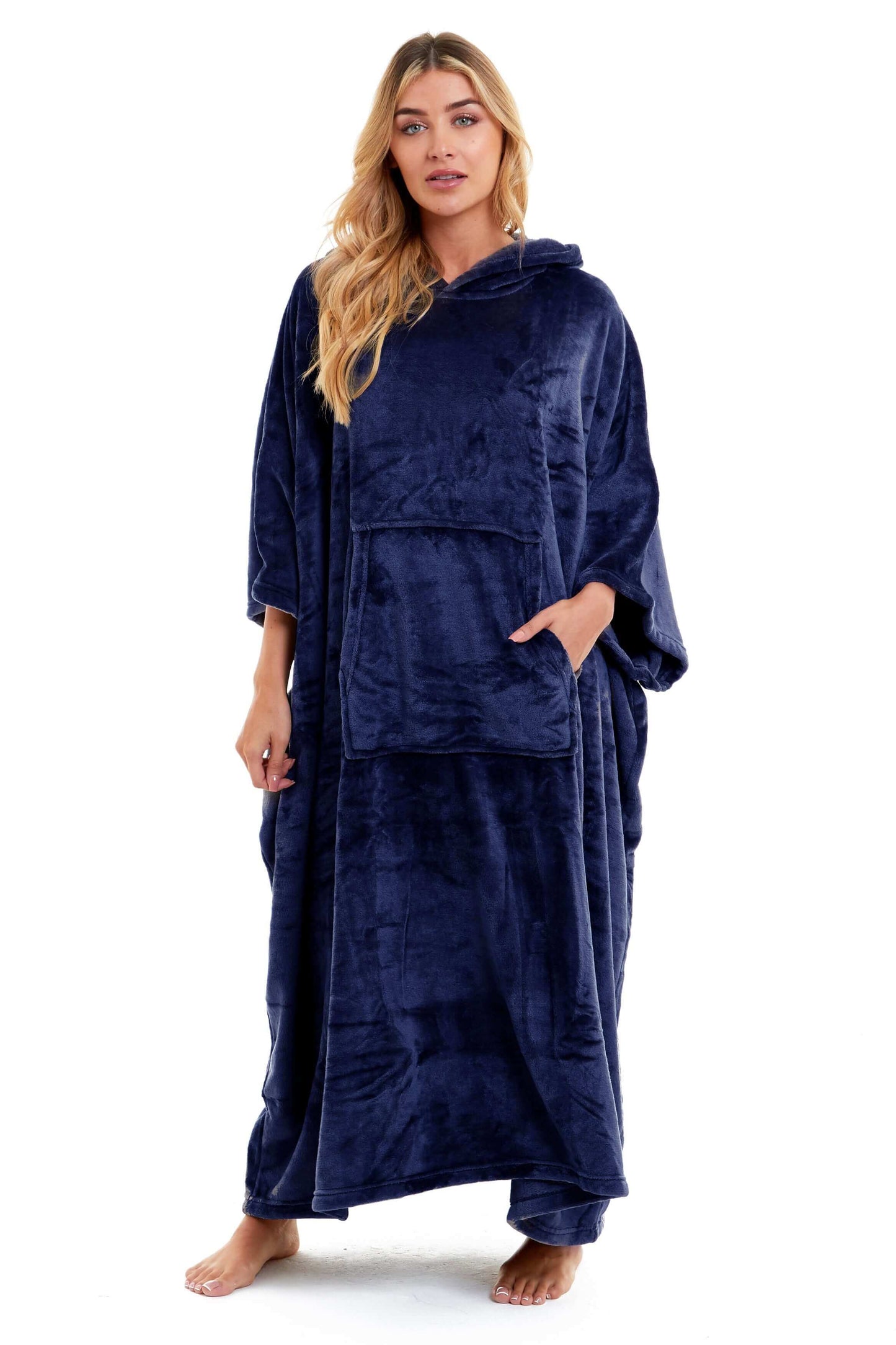 Women's Super Soft Oversized Hooded Poncho Blanket Navy Charcoal Flannel Fleece Cozy Loungewear Nightwear Warm Hoodie One Size Fits Most Adults by Daisy Dreamer. Buy now for £20.00.