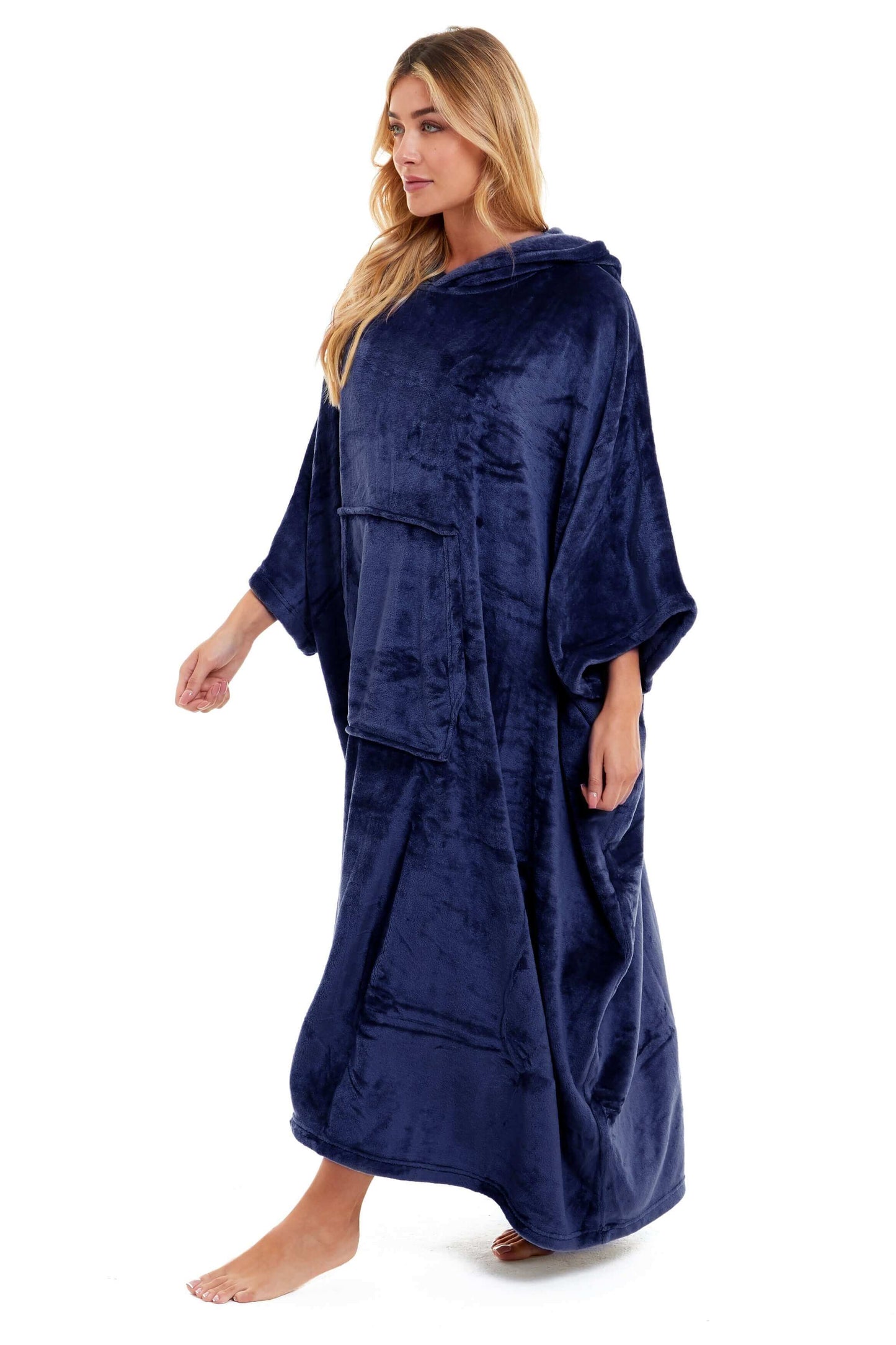 Women's Super Soft Oversized Hooded Poncho Blanket Navy Charcoal Flannel Fleece Cozy Loungewear Nightwear Warm Hoodie One Size Fits Most Adults by Daisy Dreamer. Buy now for £20.00.