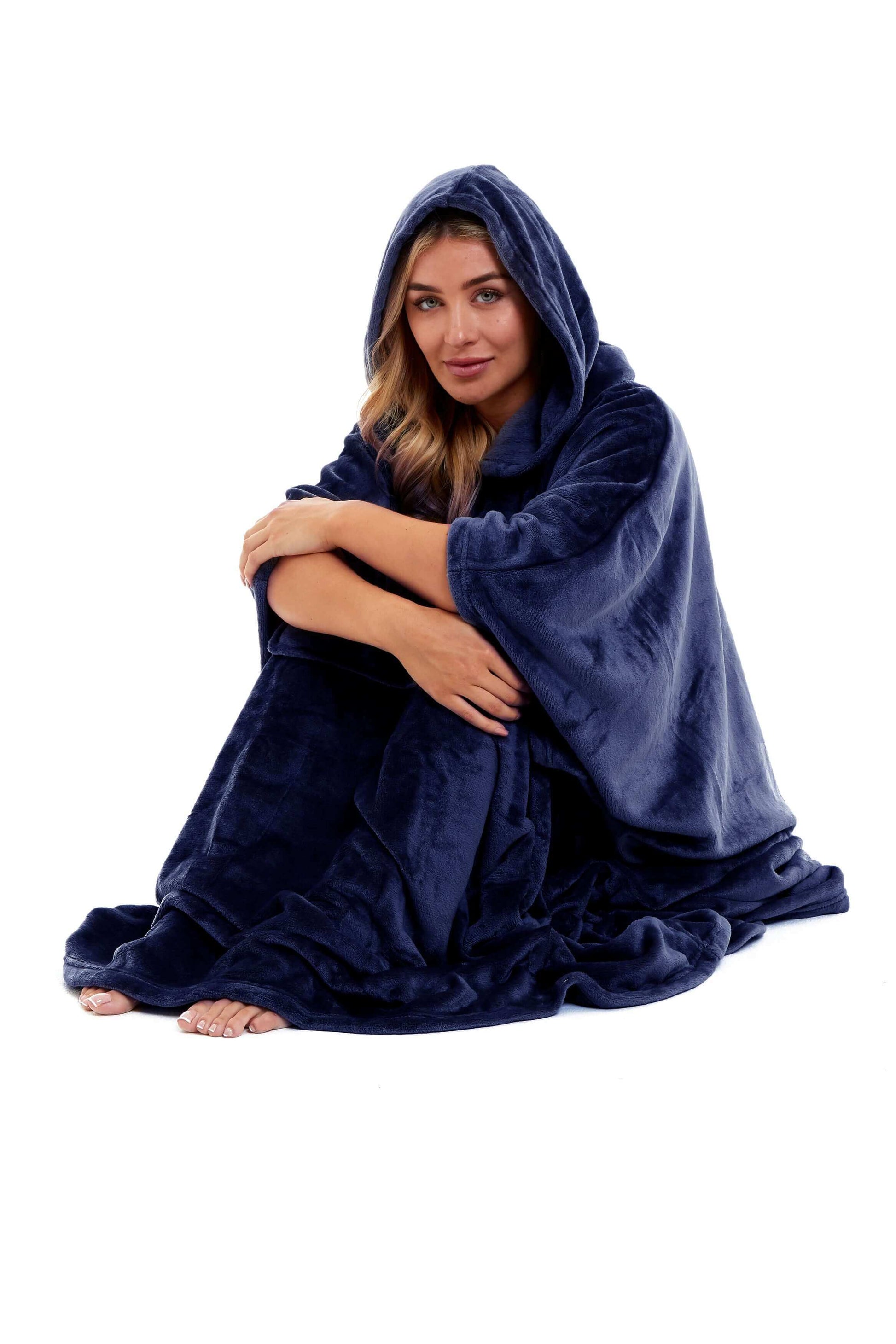 Women's Super Soft Oversized Hooded Poncho Blanket Navy Charcoal Flannel Fleece Cozy Loungewear Nightwear Warm Hoodie One Size Fits Most Adults by Daisy Dreamer. Buy now for £20.00.