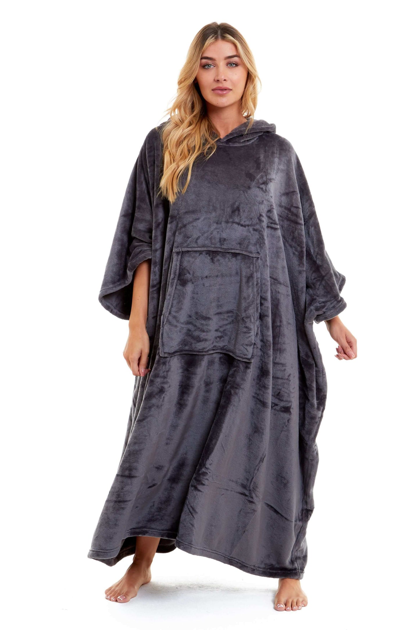 Women's Super Soft Oversized Hooded Poncho Blanket Navy Charcoal Flannel Fleece Cozy Loungewear Nightwear Warm Hoodie One Size Fits Most Adults by Daisy Dreamer. Buy now for £20.00.