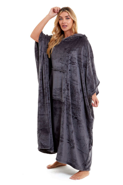 Women's Super Soft Oversized Hooded Poncho Blanket Navy Charcoal Flannel Fleece Cozy Loungewear Nightwear Warm Hoodie One Size Fits Most Adults by Daisy Dreamer. Buy now for £20.00.