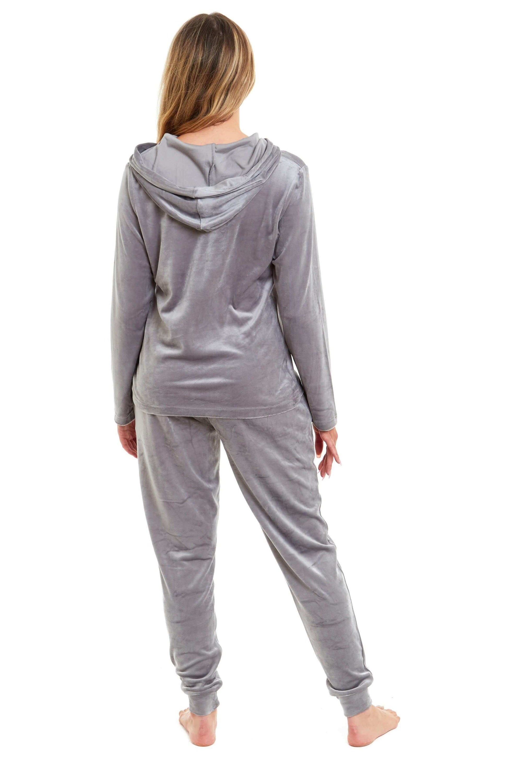 Women's Super Soft Velour Hooded Pyjama Set Comfortable Fleece Loungewear for Lounging Sleeping Pajama Parties in Pink Grey by Daisy Dreamer. Buy now for £20.00.
