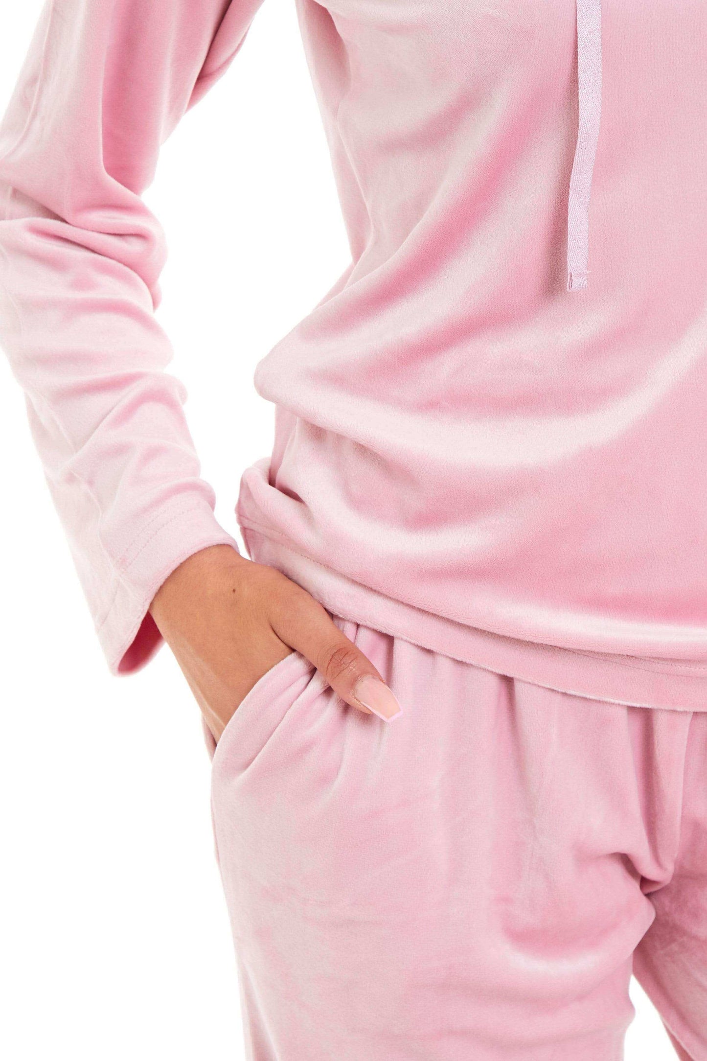 Women's Super Soft Velour Hooded Pyjama Set Comfortable Fleece Loungewear for Lounging Sleeping Pajama Parties in Pink Grey by Daisy Dreamer. Buy now for £20.00.