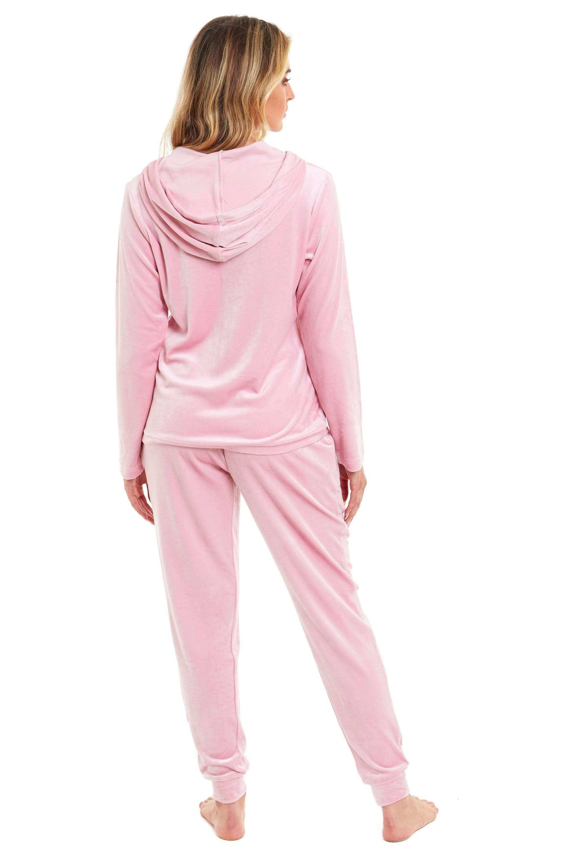 Women's Super Soft Velour Hooded Pyjama Set Comfortable Fleece Loungewear for Lounging Sleeping Pajama Parties in Pink Grey by Daisy Dreamer. Buy now for £20.00.