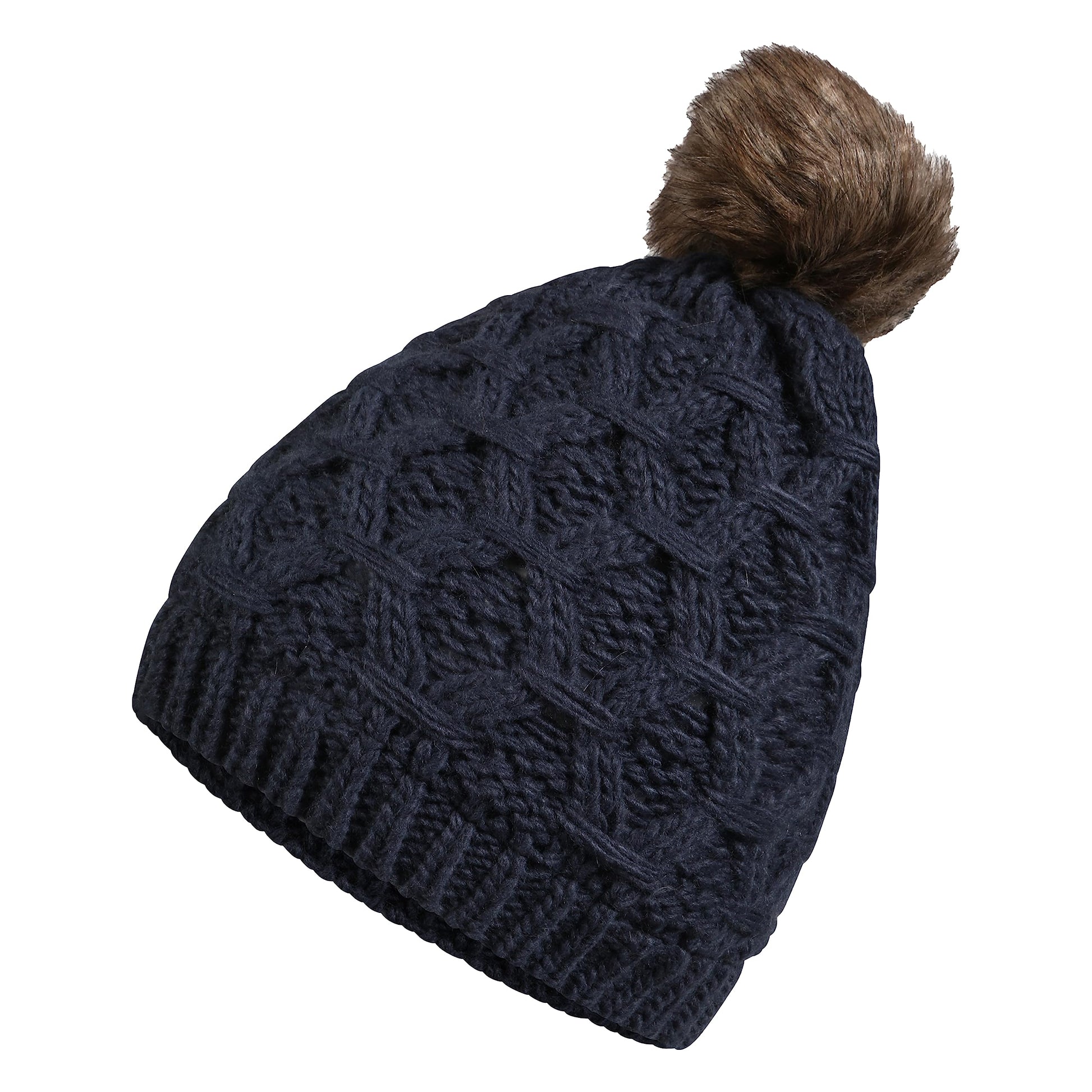 Women's Waterproof Thinsulate Insulated Chunky Beanie Winter Hat with Pom Pom Bobble Warm Cable Knit Ideal for Skiing and Hiking by Sock Stack. Buy now for £8.00.