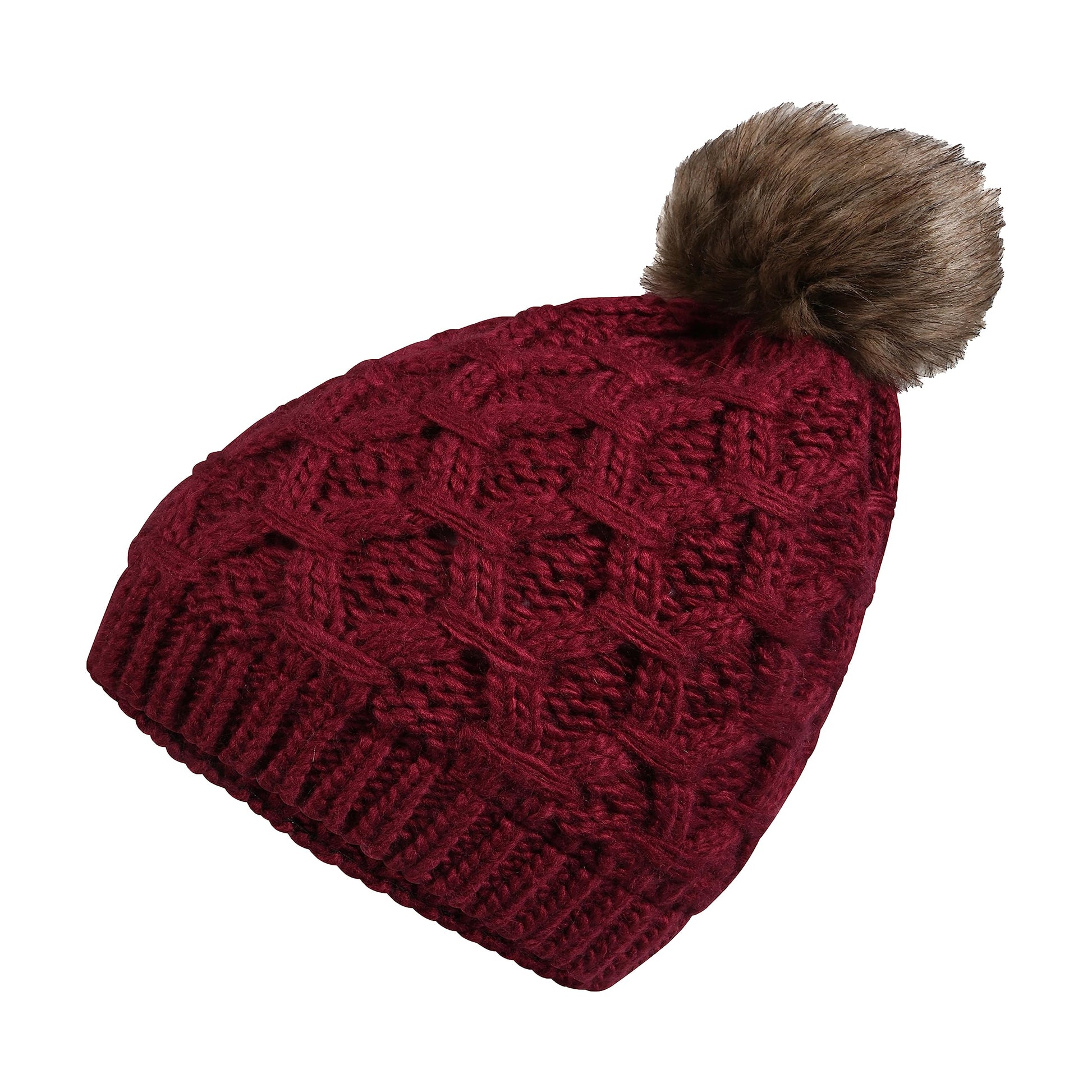 Women's Waterproof Thinsulate Insulated Chunky Beanie Winter Hat with Pom Pom Bobble Warm Cable Knit Ideal for Skiing and Hiking by Sock Stack. Buy now for £8.00.